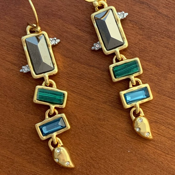 Alexis Bittar Molten Metal Multi Gemstone Malachite Dangling Earrings - Picture 2 of 15